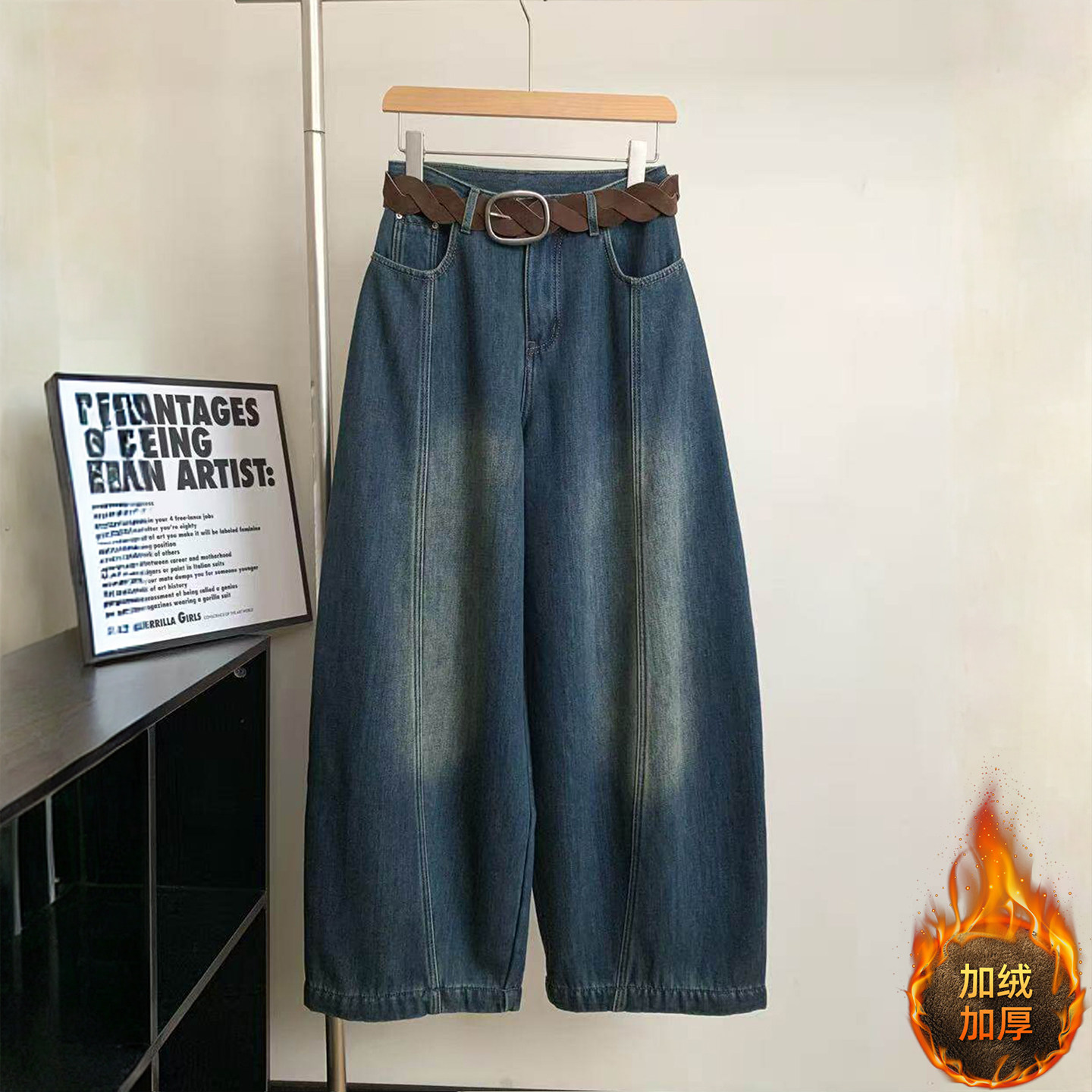 特大码女装美式街头弯刀加绒牛仔裤女胖mm复古松弛感加厚阔腿裤子,女装/女士精品,大码裤装,淘宝优惠券,粉丝福利购,淘宝优惠卷