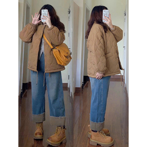 大码胖mm卷边设计感九分牛仔裤女