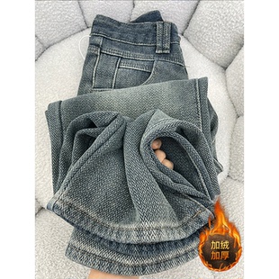 女春秋新款 子宽松百搭加绒长裤 大码 显瘦裤 女装 胖mm星空麦穗牛仔裤