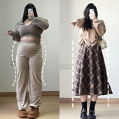 300斤大码 a字裙子 胖mm减龄学院风中长款 女装 毛呢格子半身裙女新款