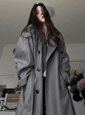 300斤特大码高级感英伦风大衣女胖mm灰色慵懒百搭设计感风衣外套