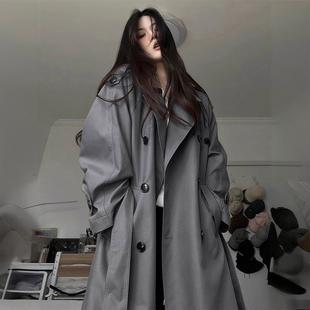 300斤特大码 高级感英伦风大衣女胖mm灰色慵懒百搭设计感风衣外套