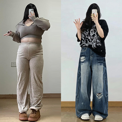 胖mm特大码女装美式高街牛仔裤女