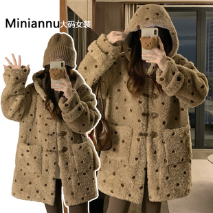 保暖超好看冬装 胖mm连帽波点羊羔毛棉服女2025新款 厚外套 女装 大码