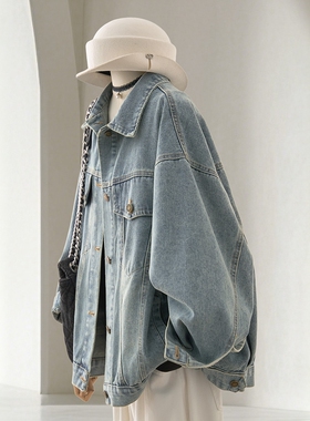 300斤大码女装韩版复古牛仔外套女新款胖mm宽松BF慵懒风蓝色上衣