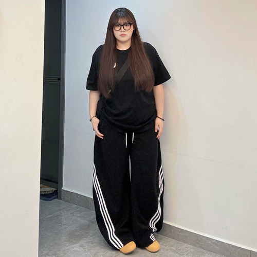 大码女装高腰宽松垂感不贴腿长裤