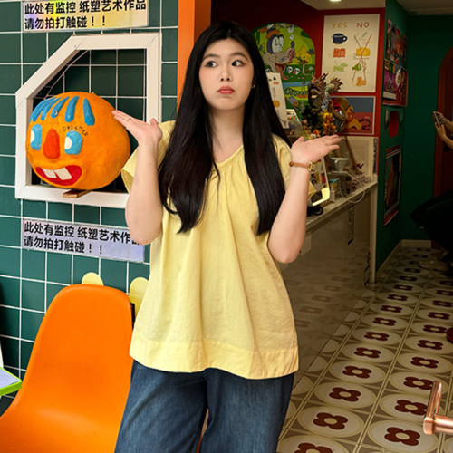 特大码胖mm学院风减龄气质t恤女