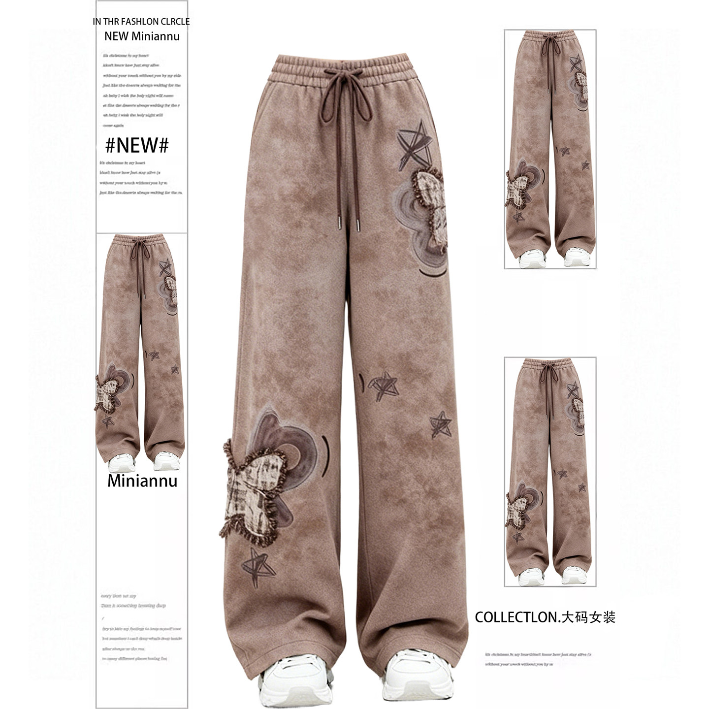 300斤特大码女装美式蝴蝶贴布刺绣休闲裤女新款胖mm显瘦阔腿裤子,女装/女士精品,大码裤装,淘宝优惠券,粉丝福利购,淘宝优惠卷