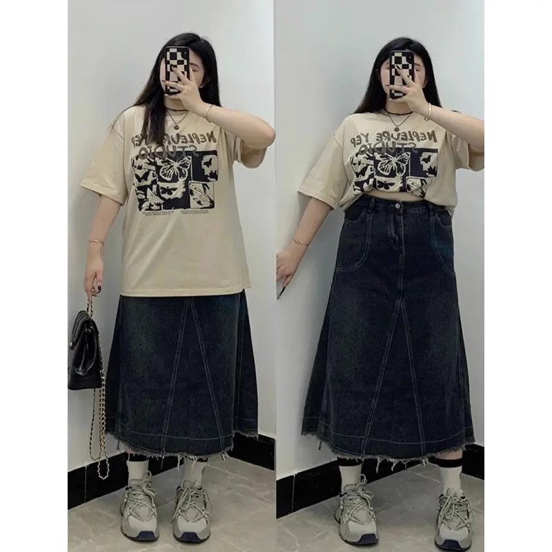 特大码女装梨形身材牛仔半身裙子