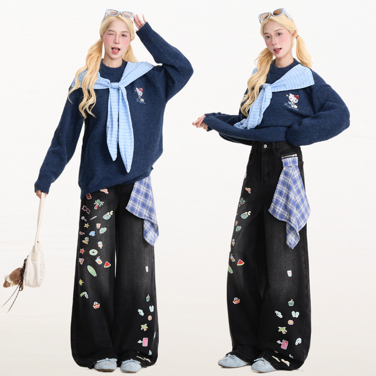 特大码胖mm高腰不贴腿工装长裤子