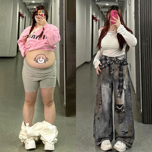 慵懒不贴腿宽松遮肉大码牛仔裤女
