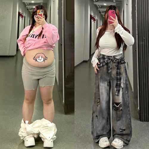 慵懒不贴腿宽松遮肉大码牛仔裤女