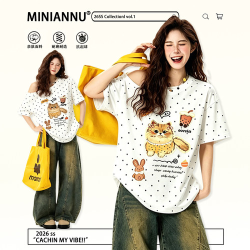 300斤胖mm特大码猫咪印花上衣女