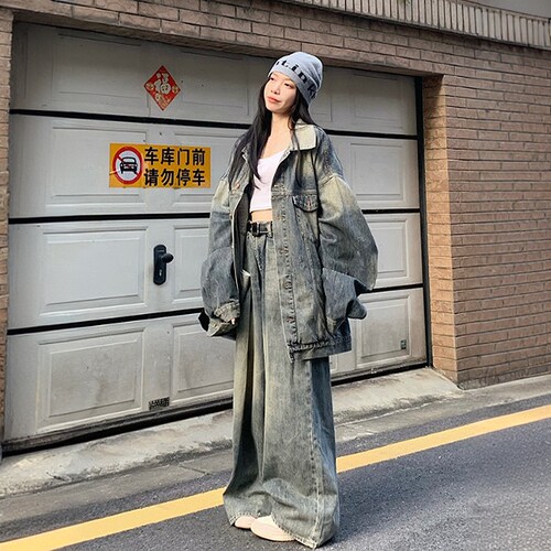 特大码女装高街甜酷风牛仔外套女