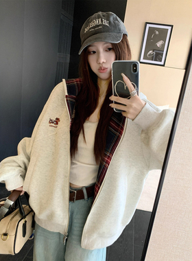 300斤特大码灰色宽松百搭连帽卫衣女胖mm慵懒风学生显瘦开衫外套