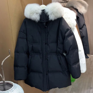 时尚 胖mm黑色连帽厚实保暖外套女冬季 减龄收腰显瘦棉服 女装 特大码