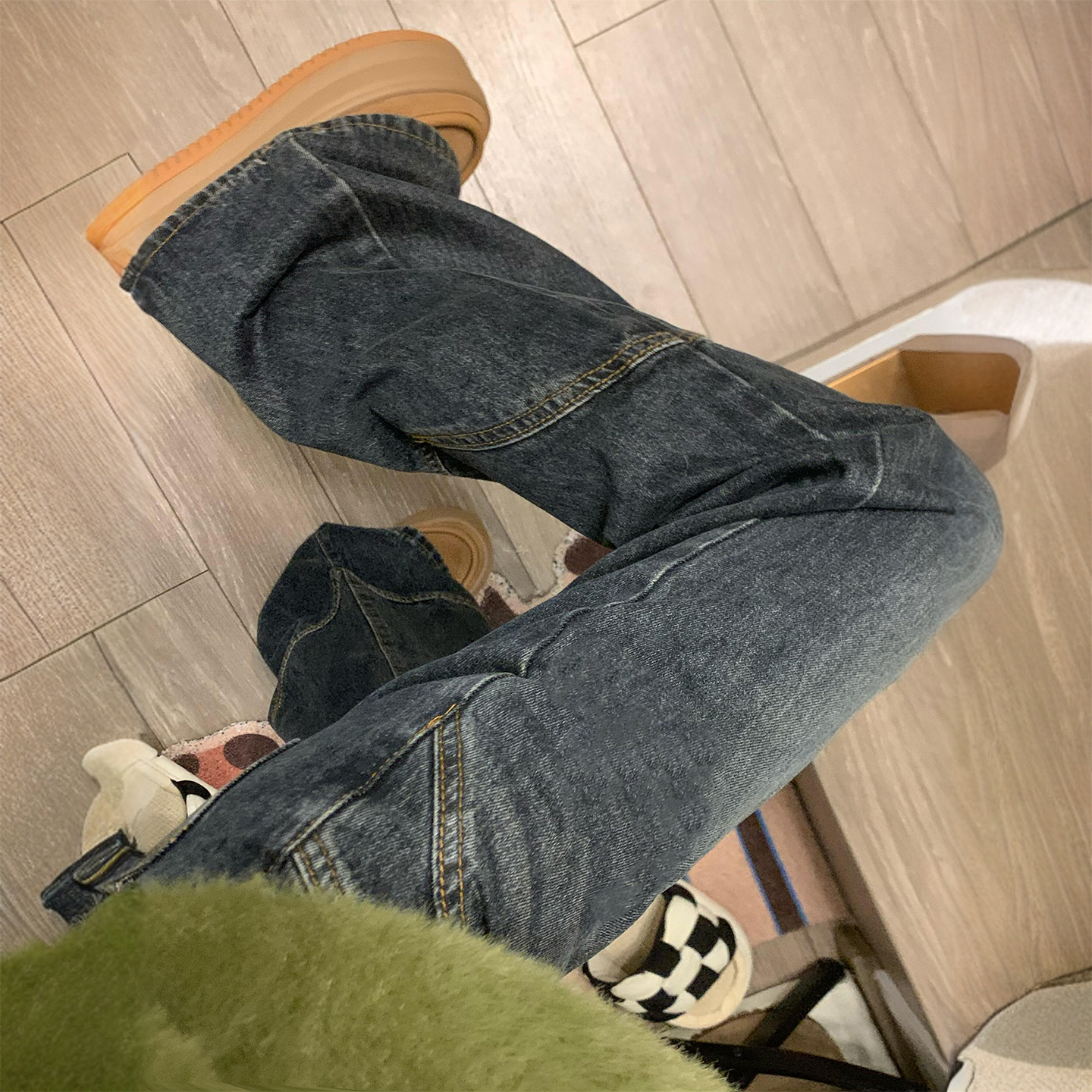 大码女装学生高腰垂坠感直筒长裤