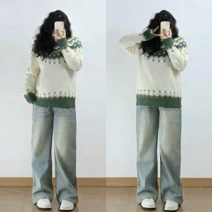 裤 300斤胖mm特大码 高街巨好看百搭 女美式 子 蓝色休闲直筒牛仔裤