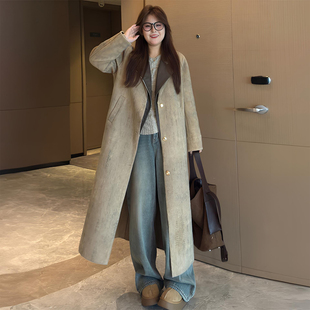 大码女装胖mm宽松休闲百搭风衣女秋冬新款韩版慵懒风长款毛呢外套