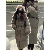 300斤特大码 加厚连帽棉服外套 中长款 女装 灰色羽绒棉袄女秋冬韩版