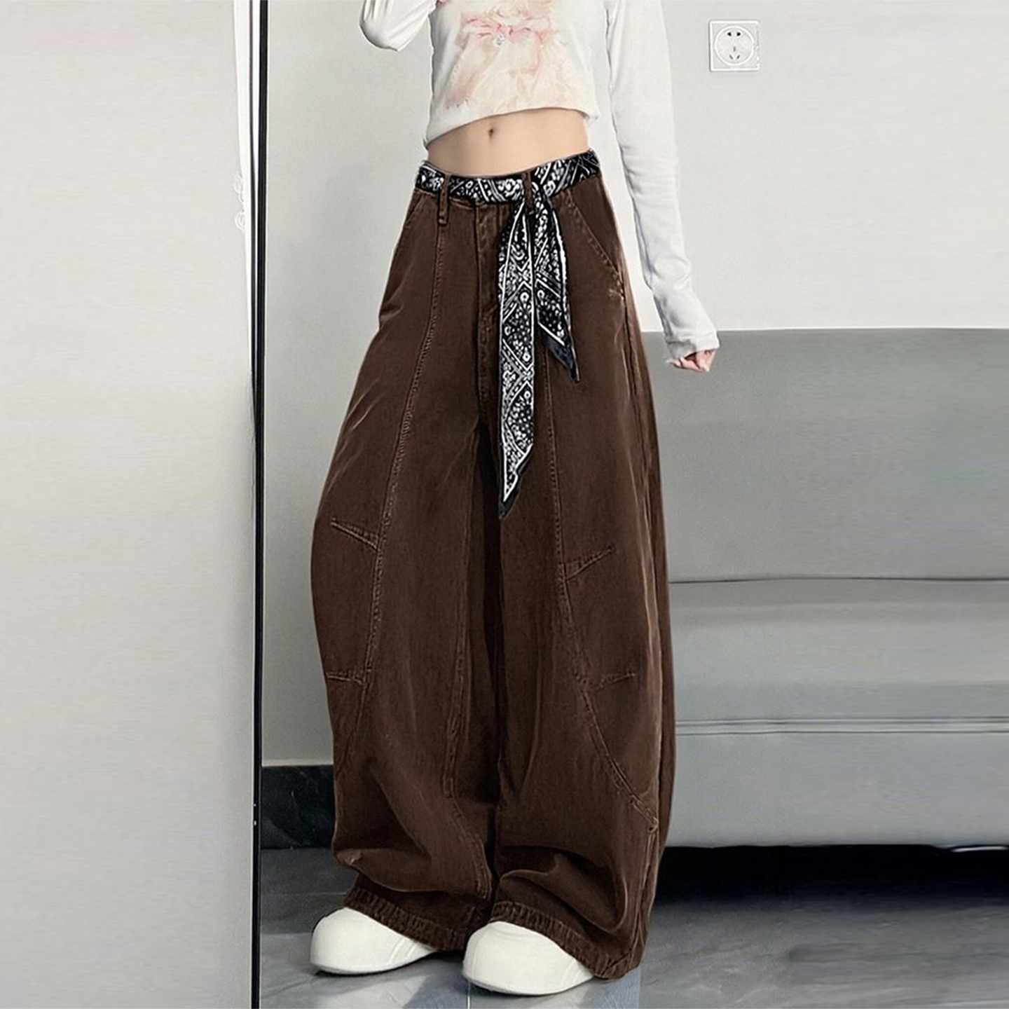 特大码胖mm宽松休闲百搭弯刀长裤