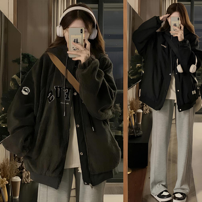 300斤大码女装字母刺绣开衫棉服