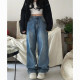 300斤胖mm宽松显瘦学生直筒裤 特大码 女春秋新款 阔腿牛仔裤 子 女装