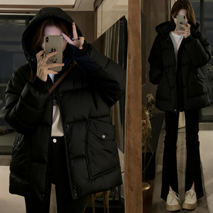 300斤大码 宽松显瘦连帽棉服女胖mm黑色简约高级感加厚面包服 女装