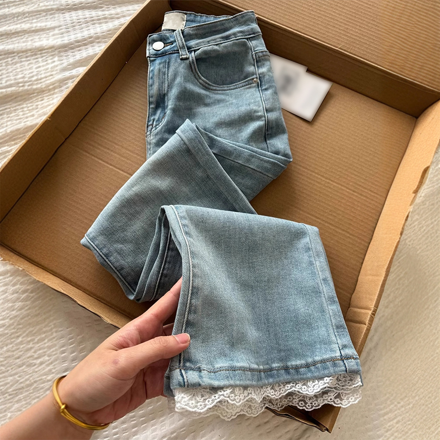 300斤胖mm大码蕾丝边微喇牛仔裤女2025夏季高腰弹力不贴腿九分裤,女装/女士精品,大码裤装,淘宝优惠券,粉丝福利购,淘宝优惠卷