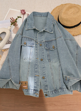 300斤特大码胖mm蓝色牛仔外套女2026春季穿搭设计感宽松显瘦上衣