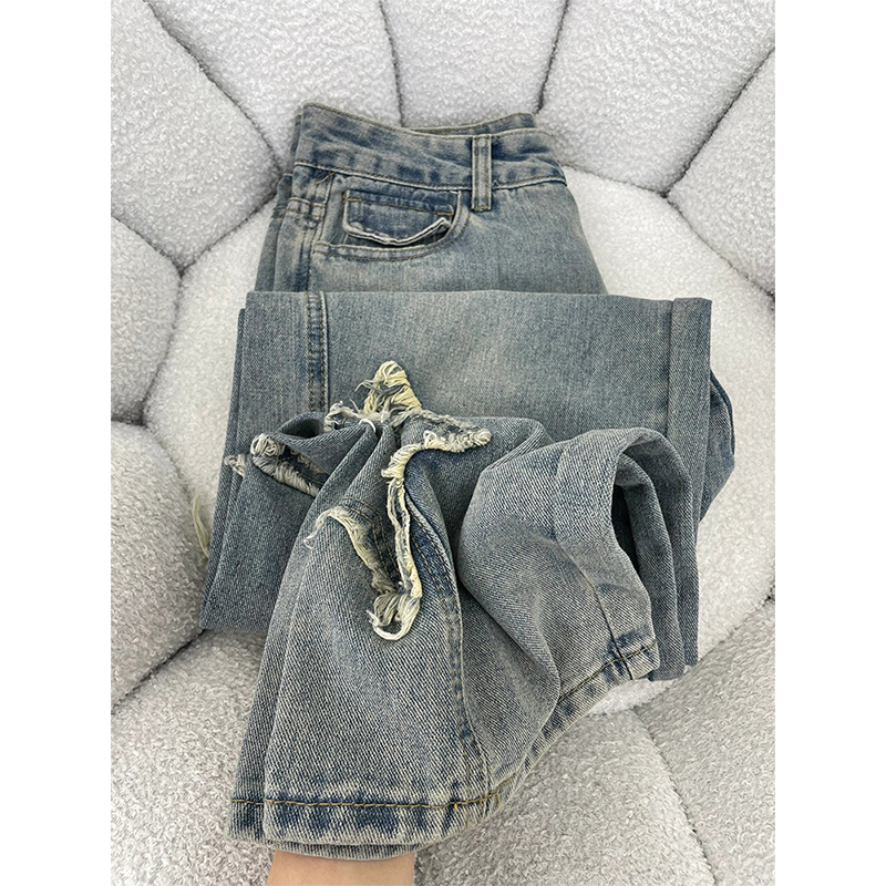 特大码美式ins蓝色宽松显瘦长裤