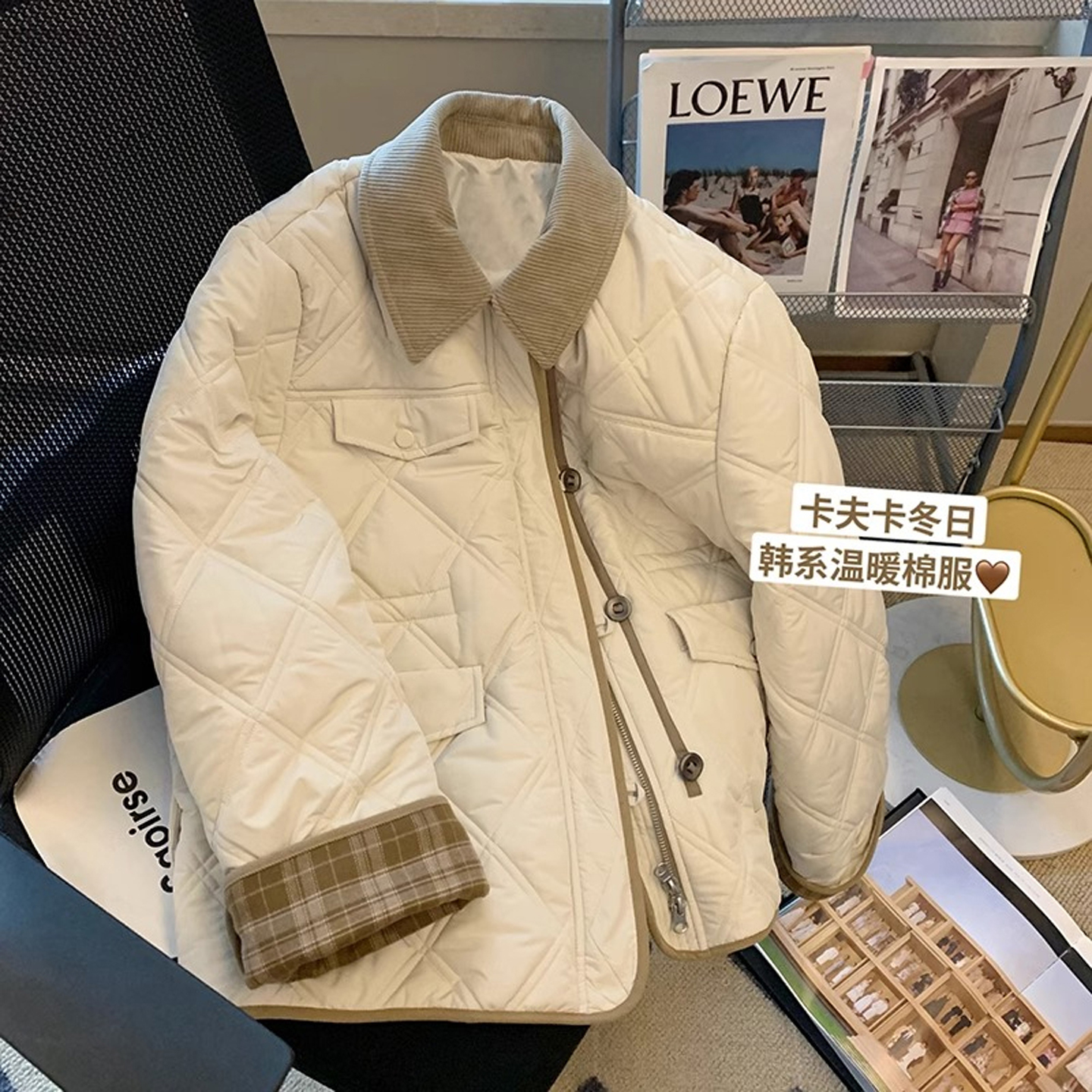 特大码女装设计感甜美翻领棉袄女