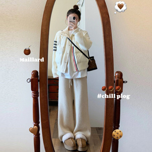 白色加厚棉衣 韩系设计感拼接毛衣轻薄保暖外套女短款 胖mm大码 女装