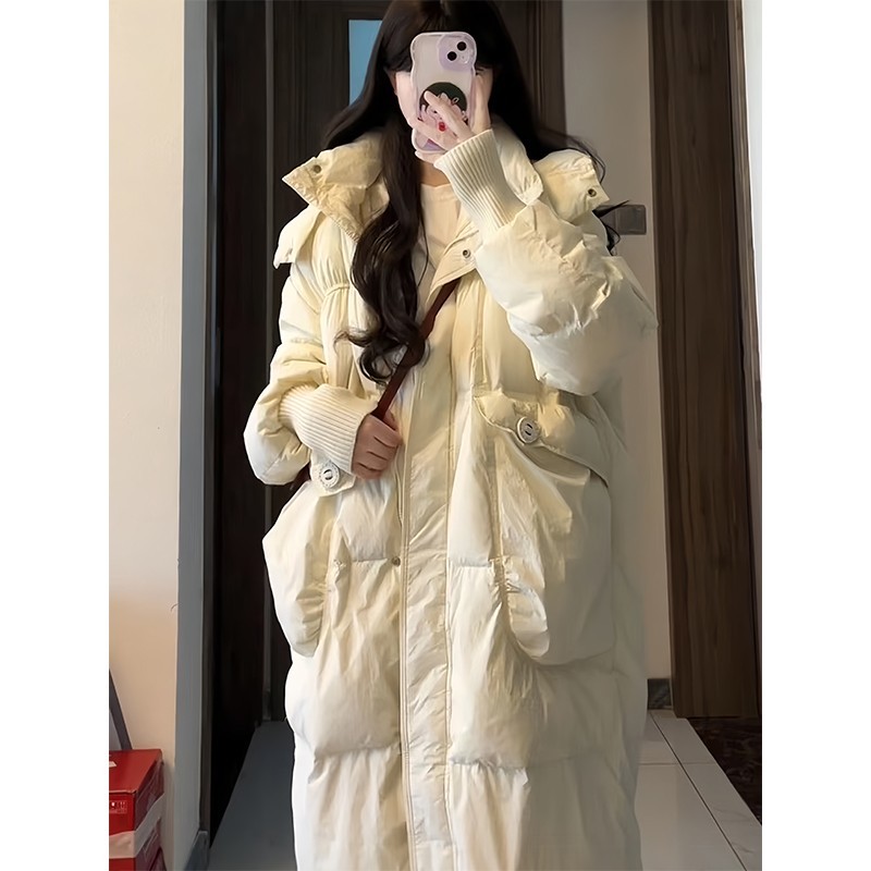 大码女装胖mm白色加厚棉服女冬季新款中长款过膝韩版连帽保暖外套