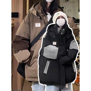 棉衣显瘦连帽外套 特大码 女装 美式 ins羽绒棉服女秋冬胖mm黑色工装