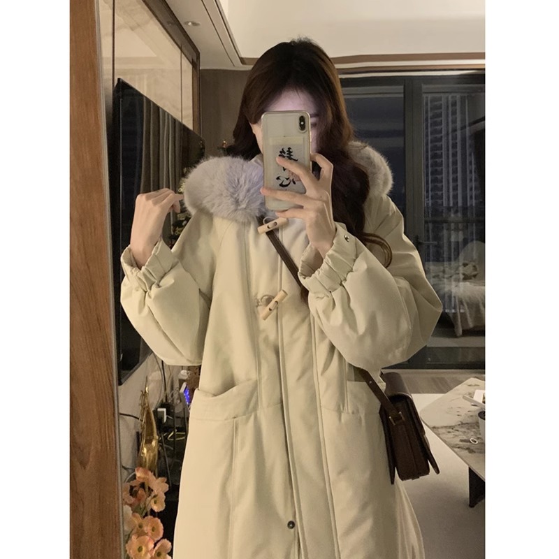 特大码韩版连帽加厚中长款棉服女
