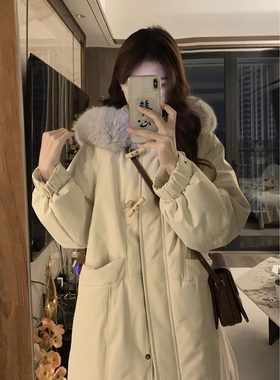 特大码韩版连帽加厚中长款棉服女