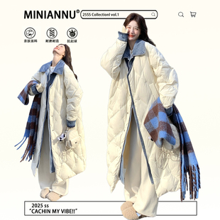 保暖加厚棉服潮 宽松长款 300斤大码 设计感拼接牛仔外套女胖mm时尚