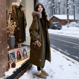 长款 ins加厚保暖派克棉服女冬季 显瘦连帽毛绒外套 胖mm韩版 特大码