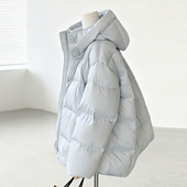 300斤特大码 女装 高级感蓝色加厚羽绒棉服女胖mm宽松连帽保暖外套