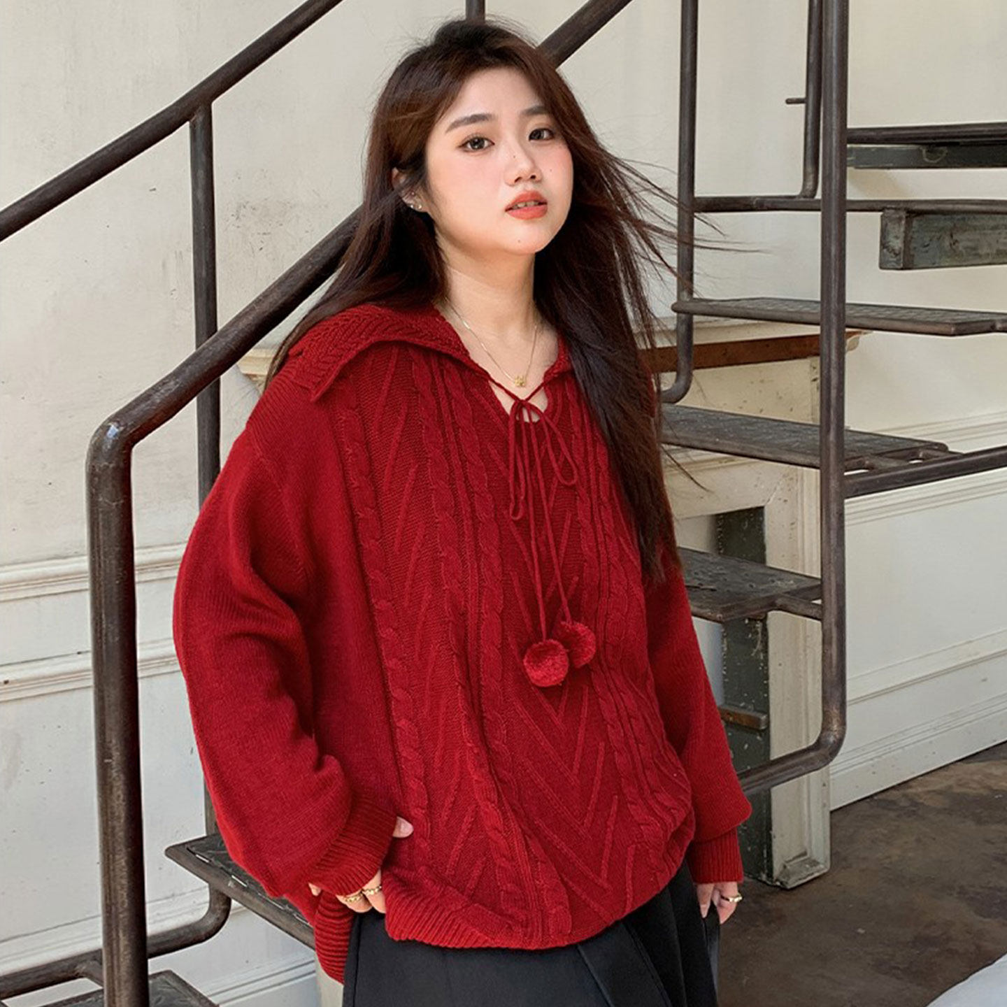 特大码女装胖mm减龄针织毛衣女2025新款冬季韩系时尚气质红色上衣,女装/女士精品,大码内搭,淘宝优惠券,粉丝福利购,淘宝优惠卷