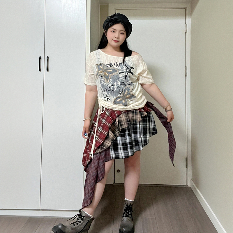 大码女装梨型遮胯遮肉短袖t恤女