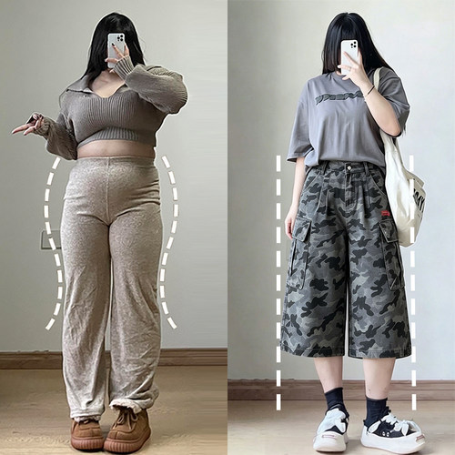 大码女装辣妹风百搭七分阔腿裤女