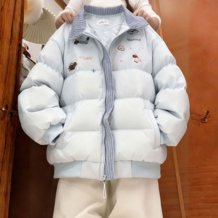 保暖宽松学生面包服厚外套 ins卡通印花棉服女冬季 胖mm特大码 韩版