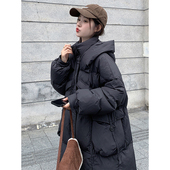 300斤大码 保暖棉衣外套 过膝时尚 胖mm黑色连帽加厚棉服女韩版 长款