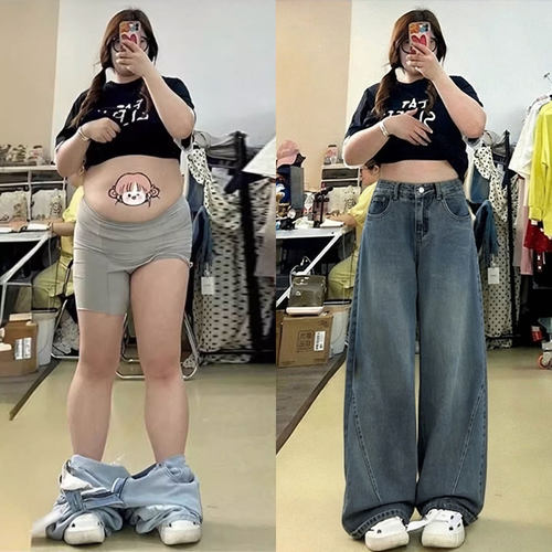 大码胖mm韩版宽松学生牛仔裤女裤