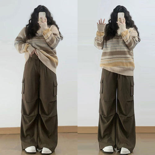 大码女装胖mm高级感休闲直筒裤子