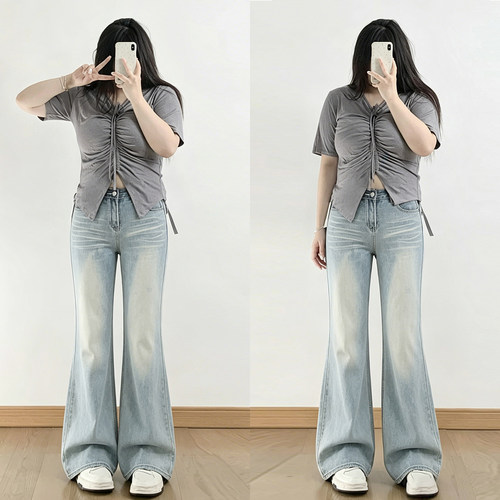300斤胖mm特大码松弛感喇叭裤女