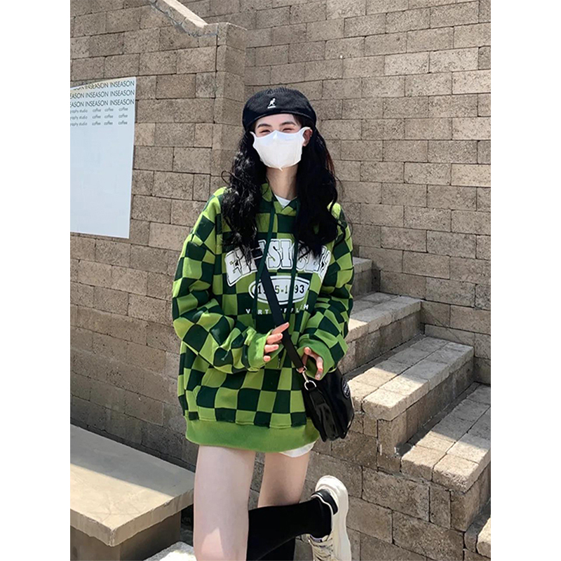 特大码美式ins绿色百搭减龄卫衣