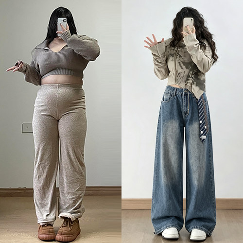 胖mm特大码美式高街领带阔腿裤女